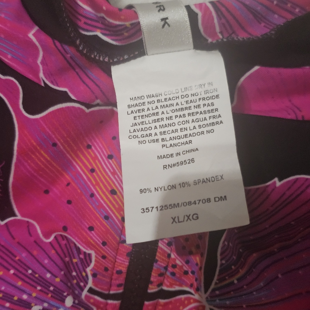 Trina Turk Fleury Pink and Black Floral Long Sleeve Swimsuit XL - Picture 4 of 6